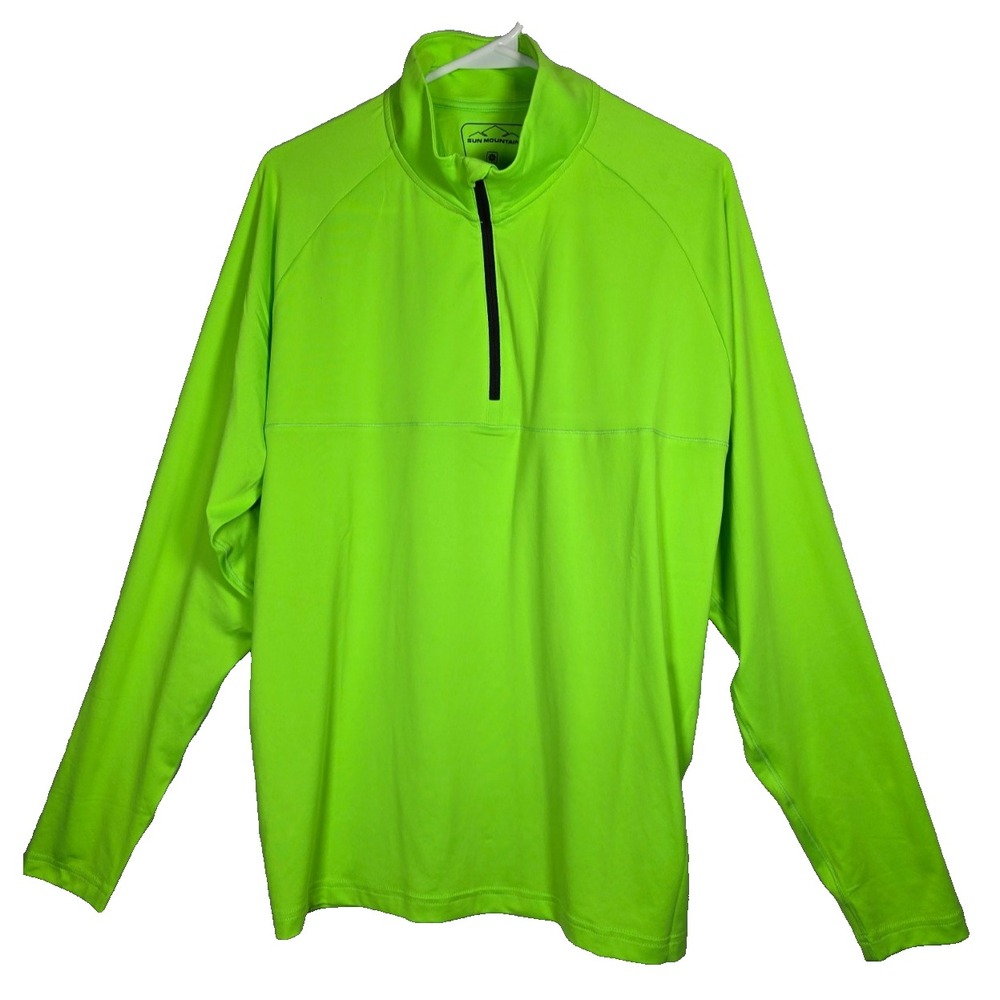 Sun Mountain Mens Second Layer 1/4-Zip Golf Pullover Neon Green Size Medium